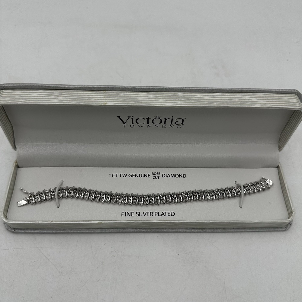 Victoria Townsend Fine Silver‎ Plated 1 ct Tw Genuine Rose Cut Diamond Bracelet